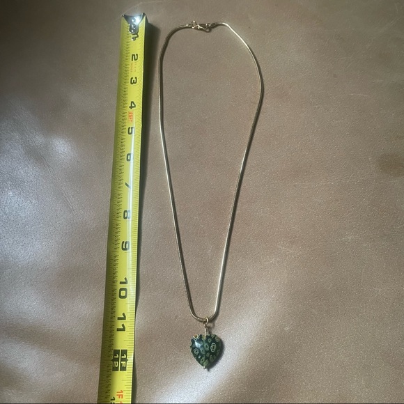 💚 Green Heart Italian Millefiori glass bead snake chain necklace gold brass - Picture 7 of 7